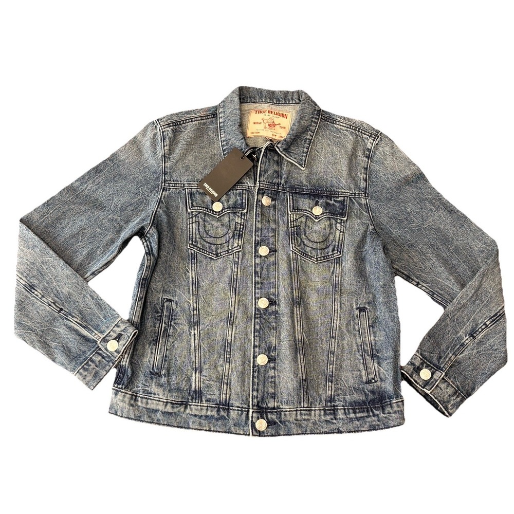 True Religion Mens Medium Jesse SN Trucker‎ Denim Wash Jean Jacket NEW NWT $159